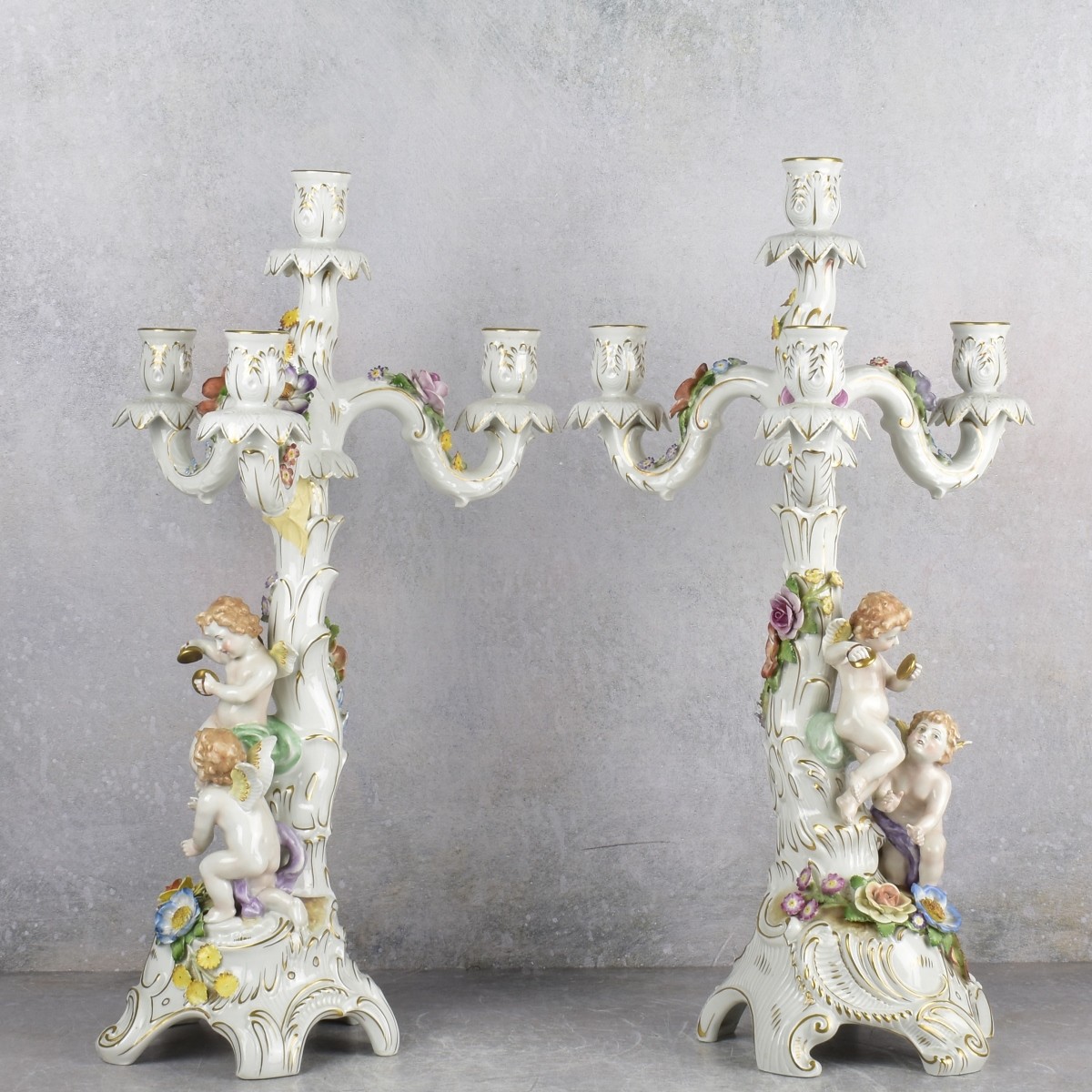 Pair of Dresden German Porcelain Candelabra