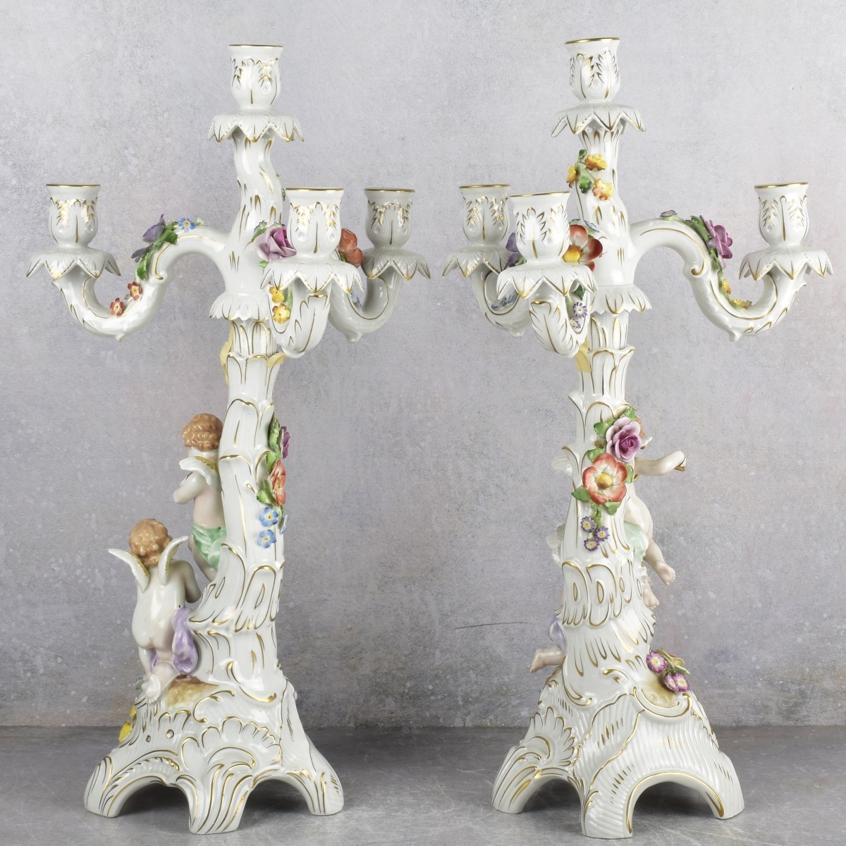 Pair of Dresden German Porcelain Candelabra