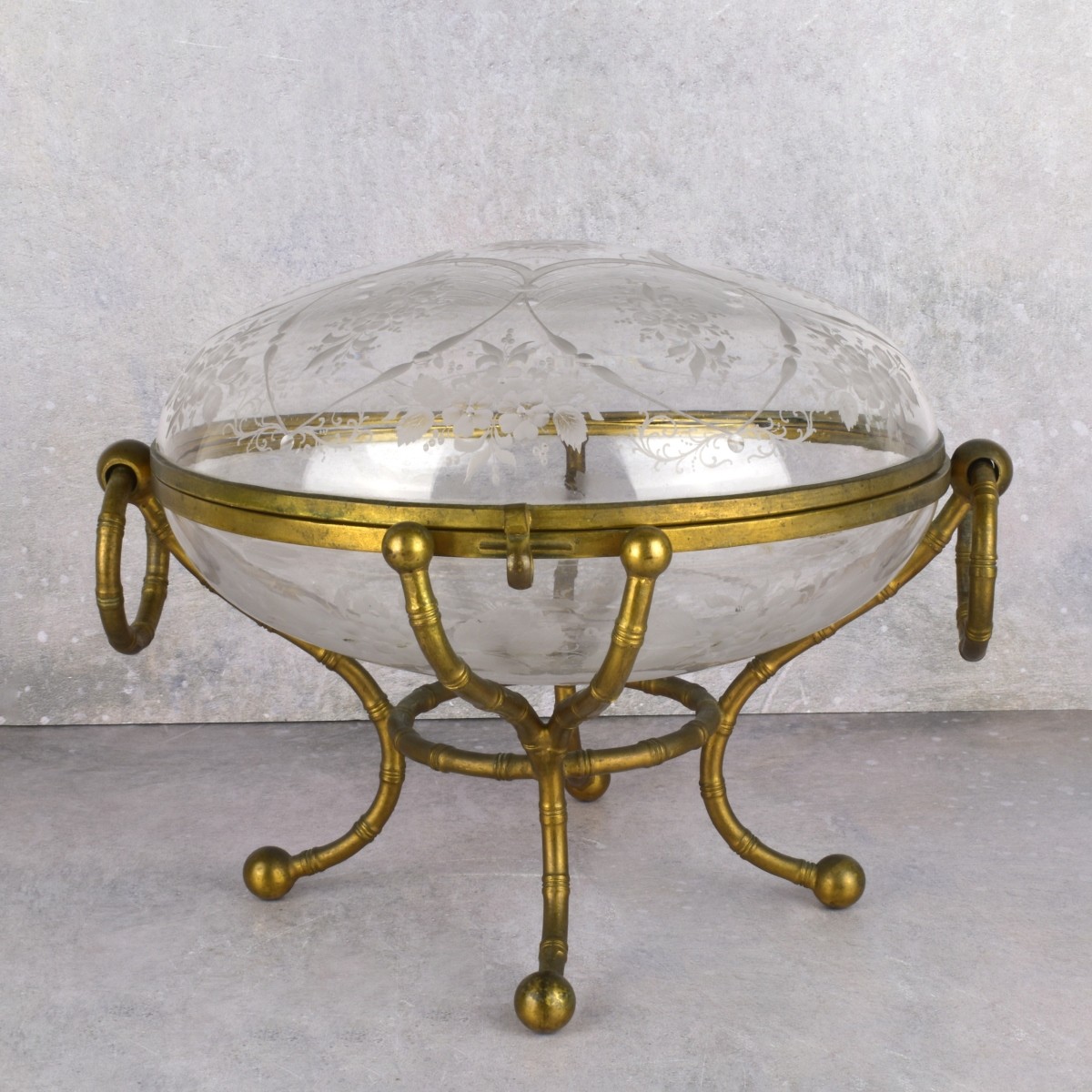 Antique French Etched Glass Lidded Box