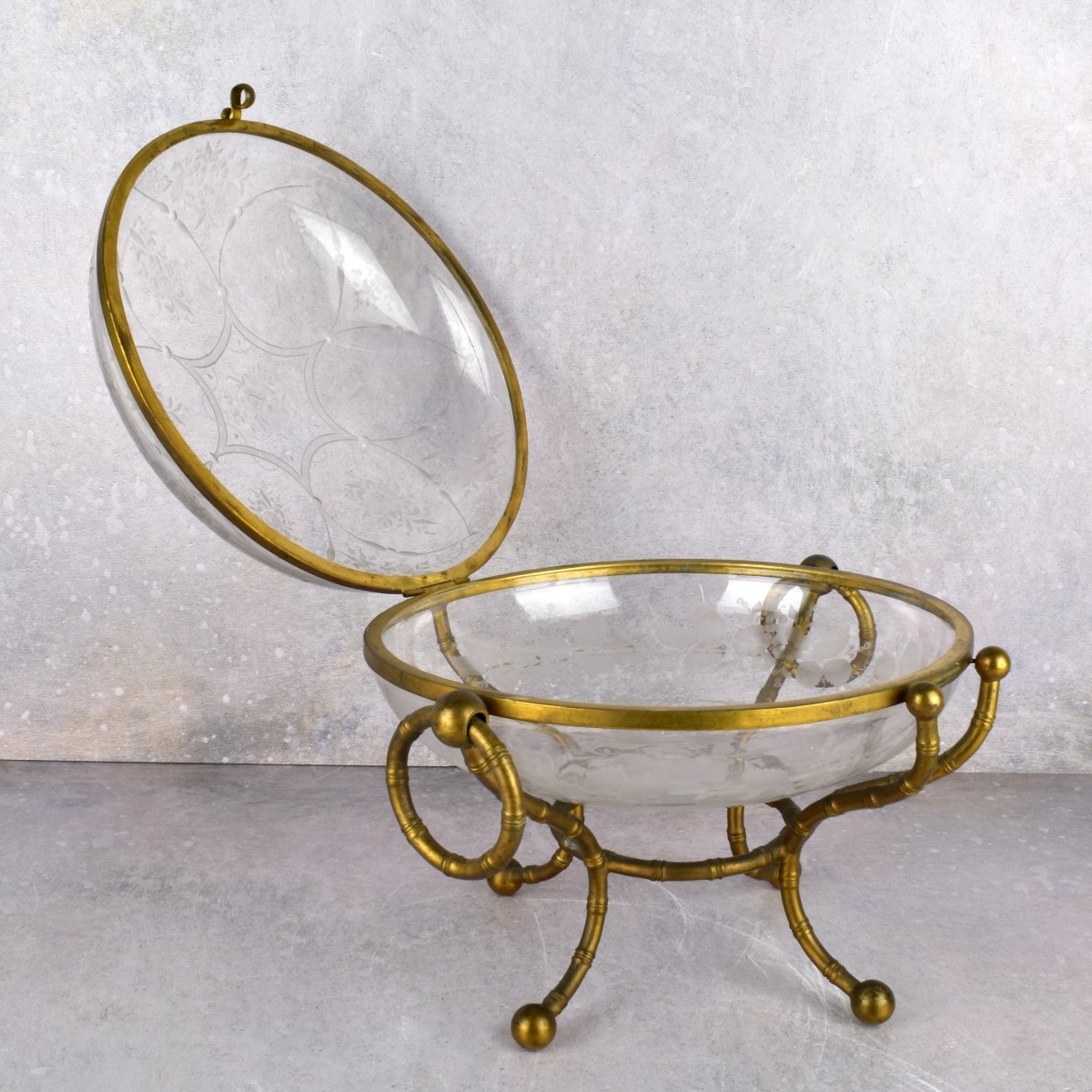 Antique French Etched Glass Lidded Box