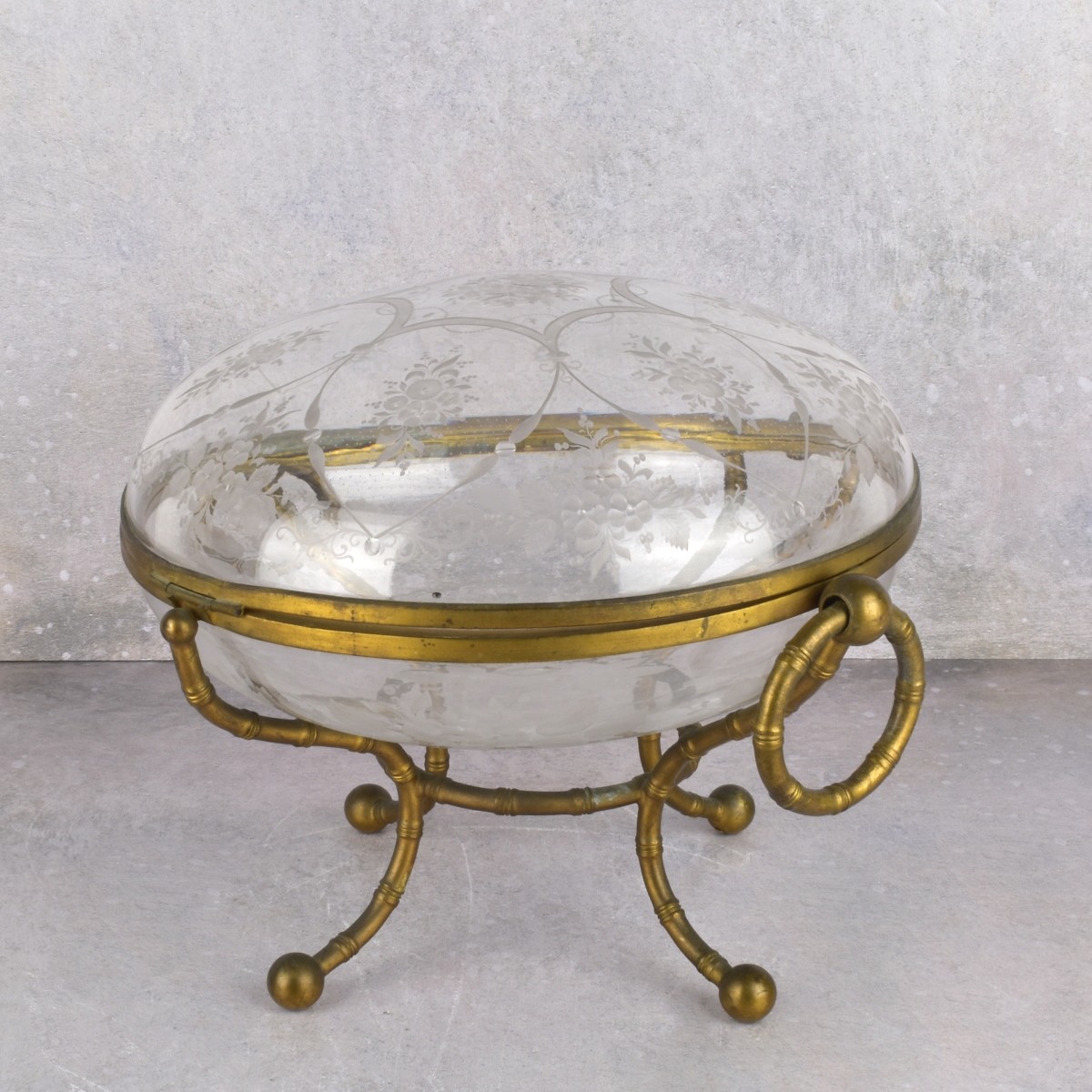 Antique French Etched Glass Lidded Box