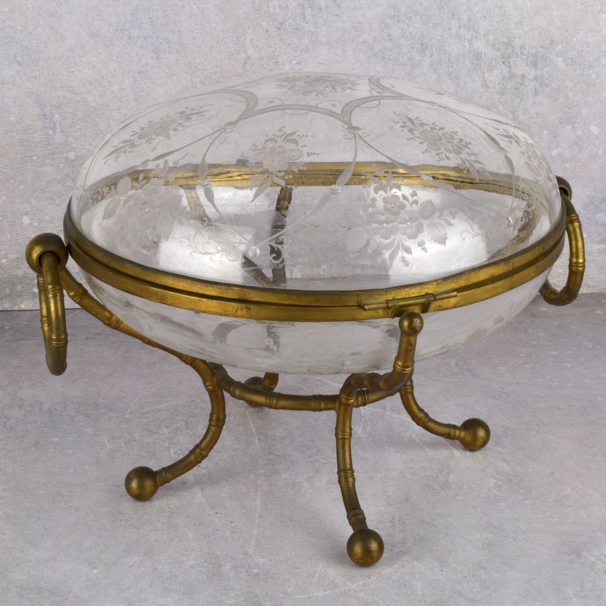 Antique French Etched Glass Lidded Box