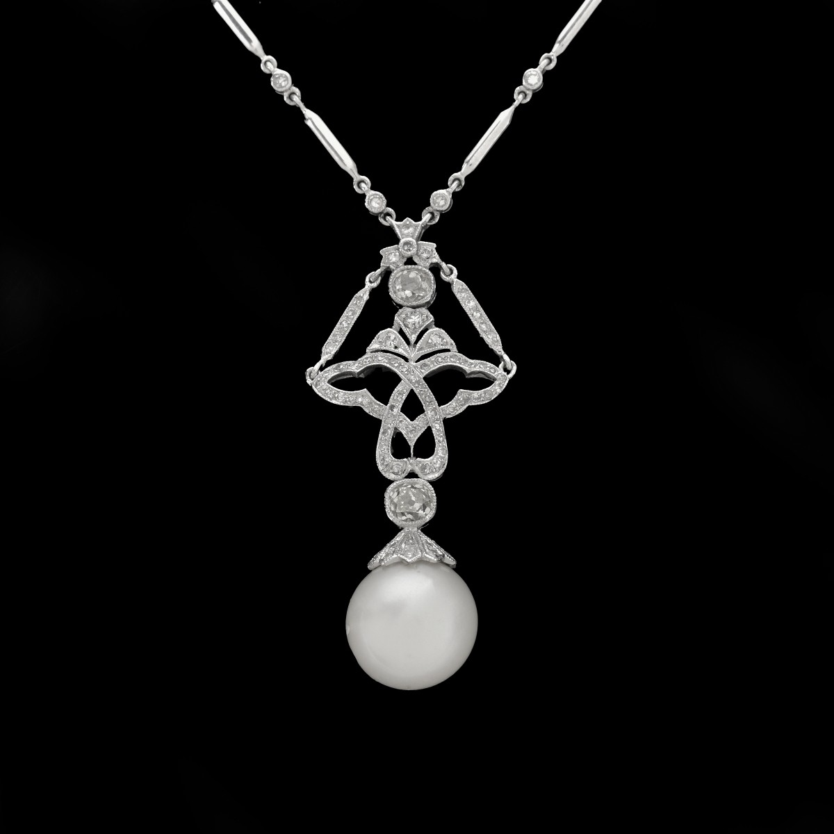 Pearl, Diamond, Platinum and 18K Necklace