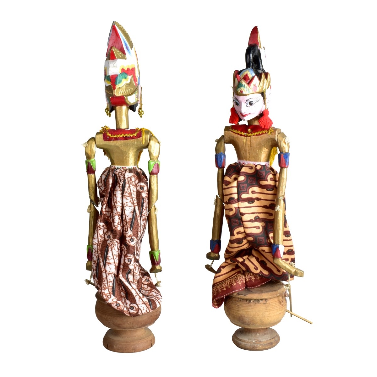 Pair Indonesian Wooden Rod Puppets