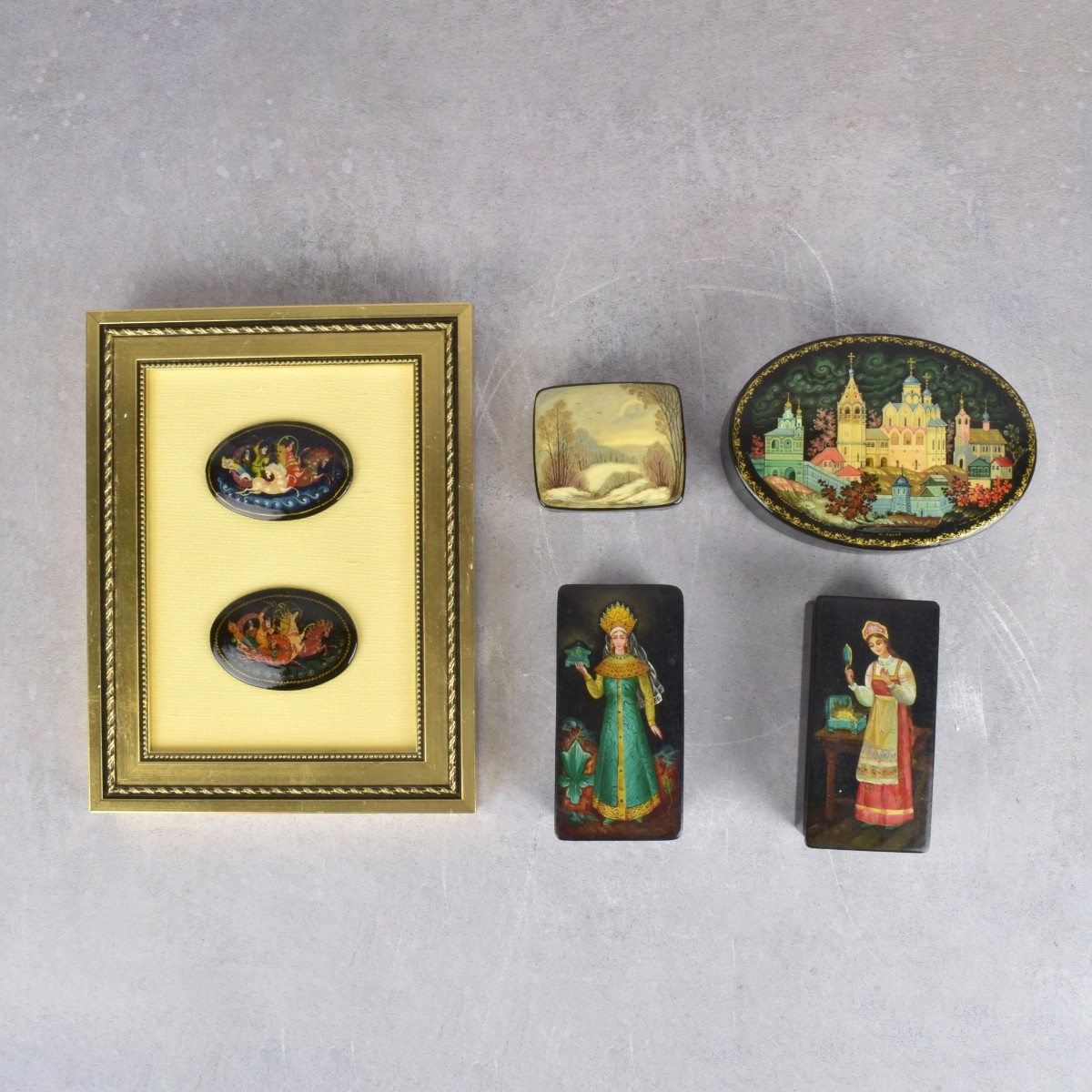 Group of Russian Boxes and Wall Art