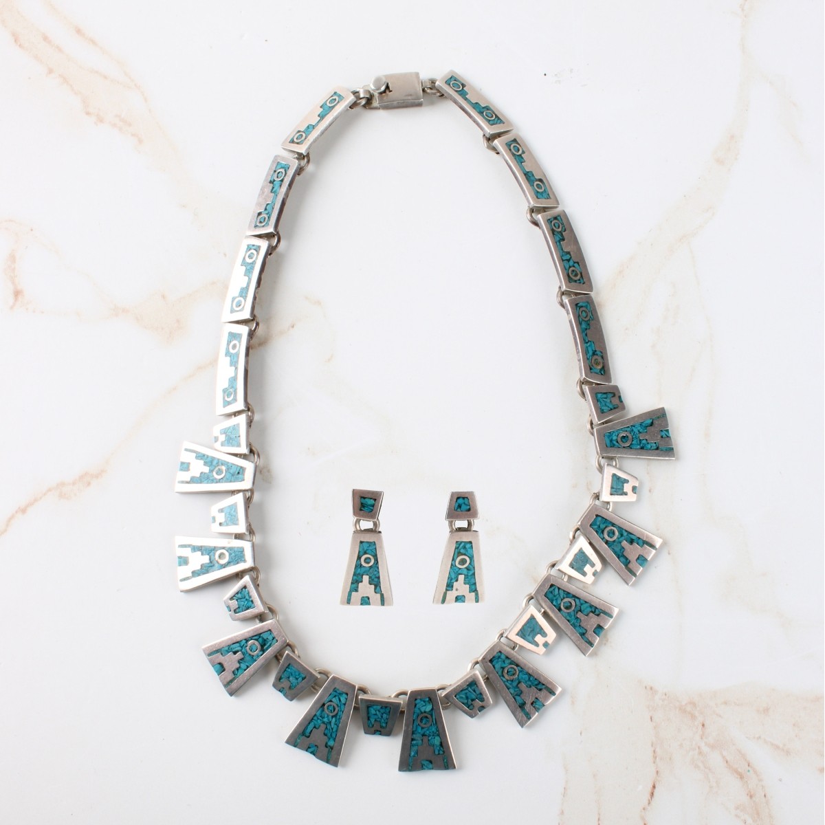 Taxco Silver Turquoise Necklace-Earrings