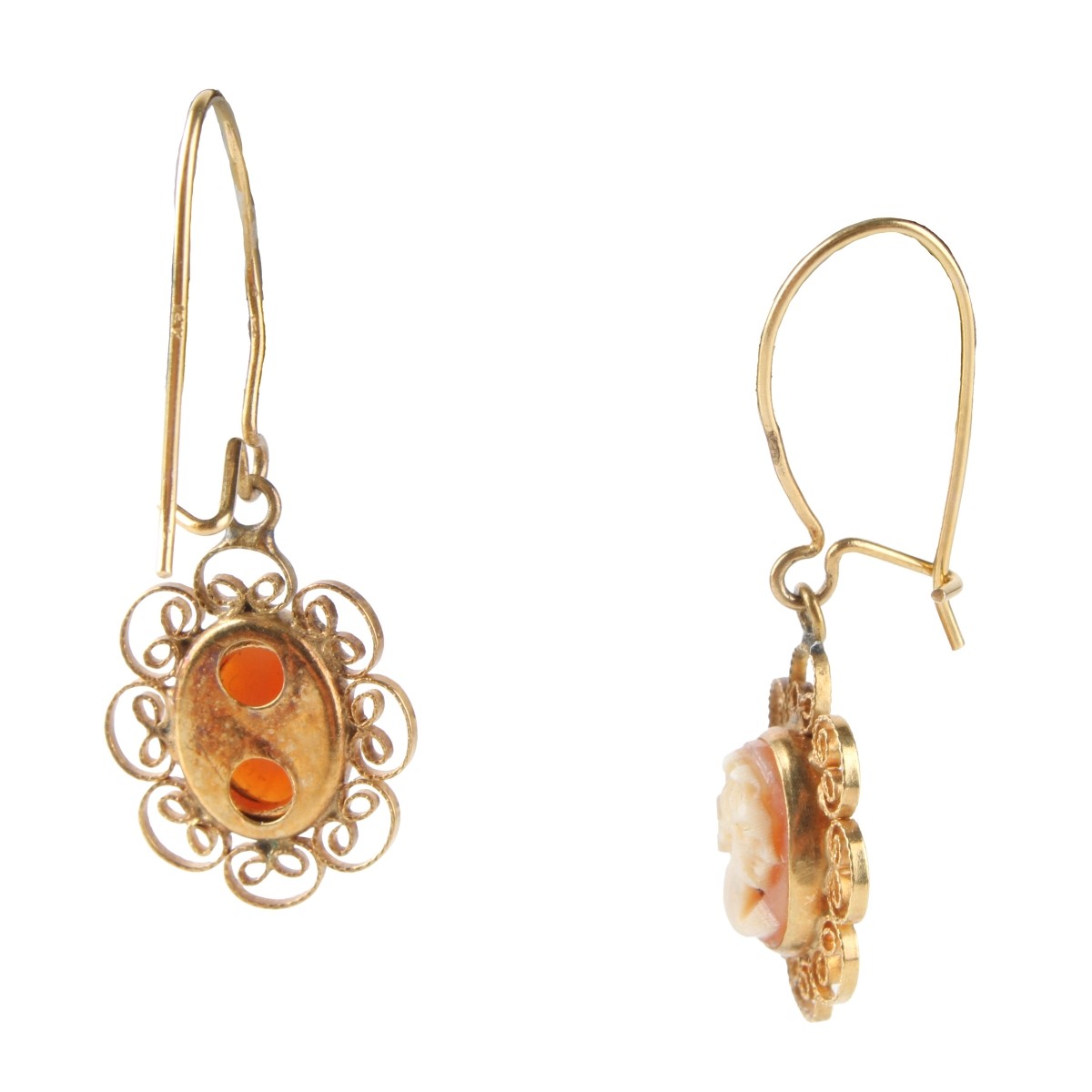 Vintage Pair of 14K Yellow Gold and Cameo