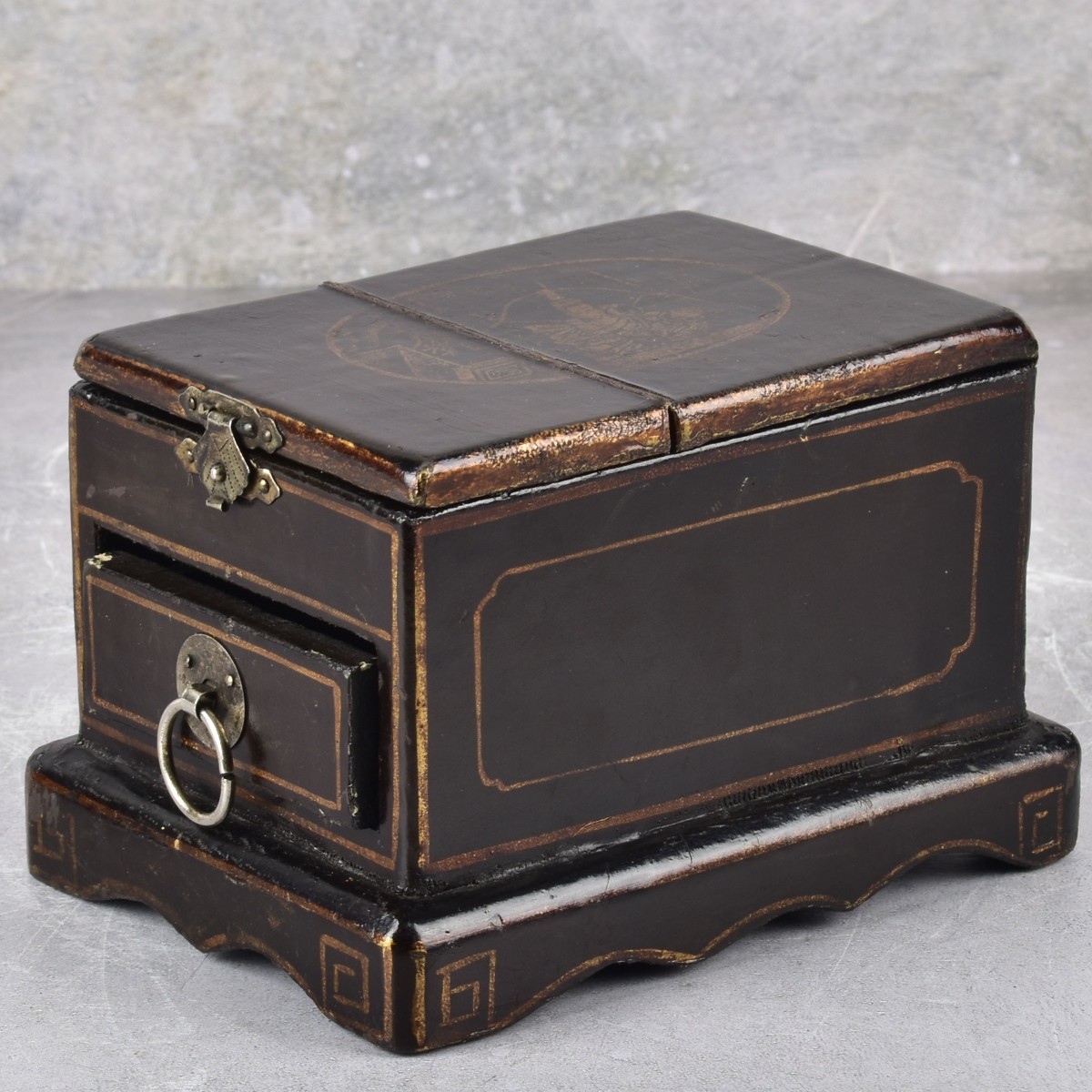 Antique Chinese Jewelry Chest with Fold Up Mirror