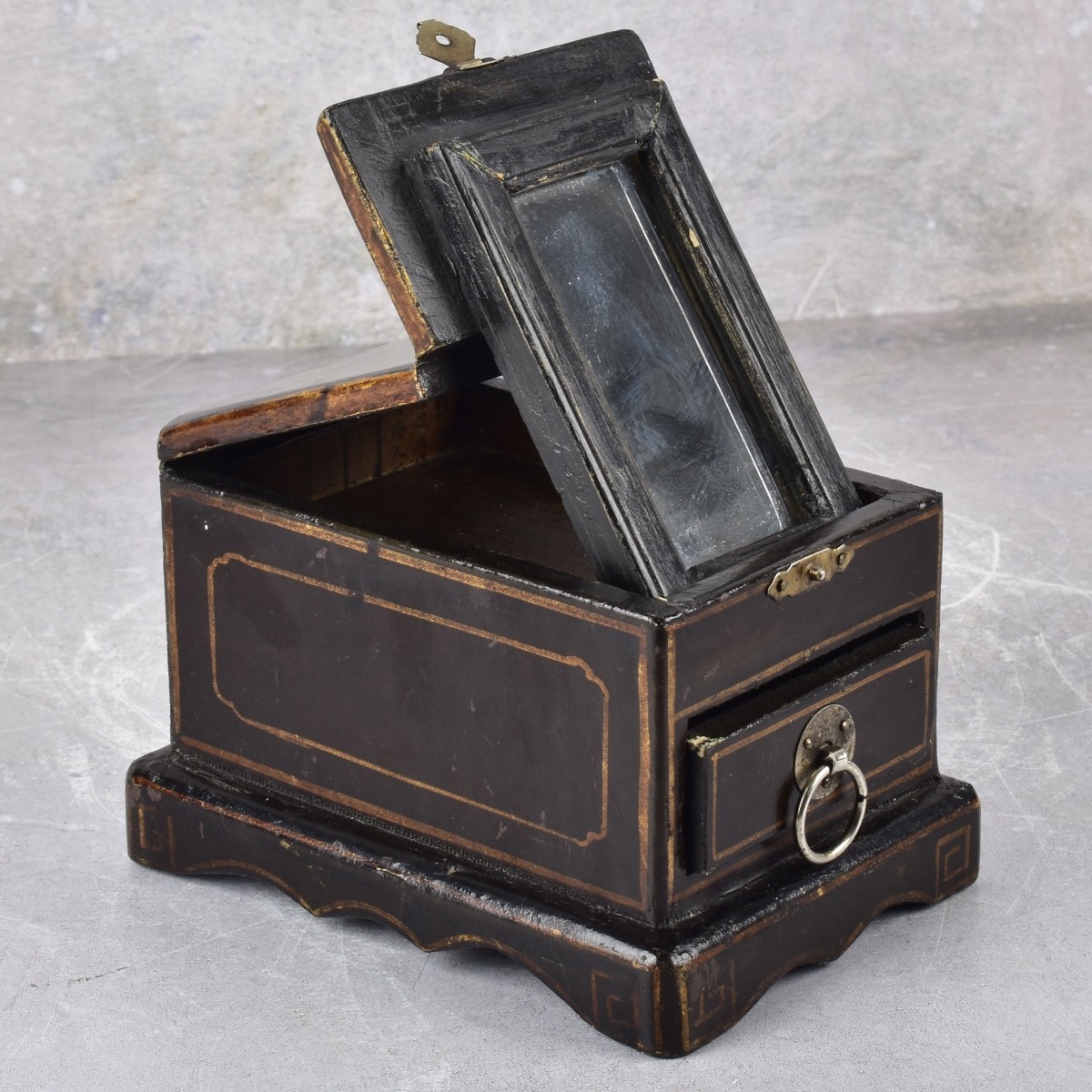 Antique Chinese Jewelry Chest with Fold Up Mirror