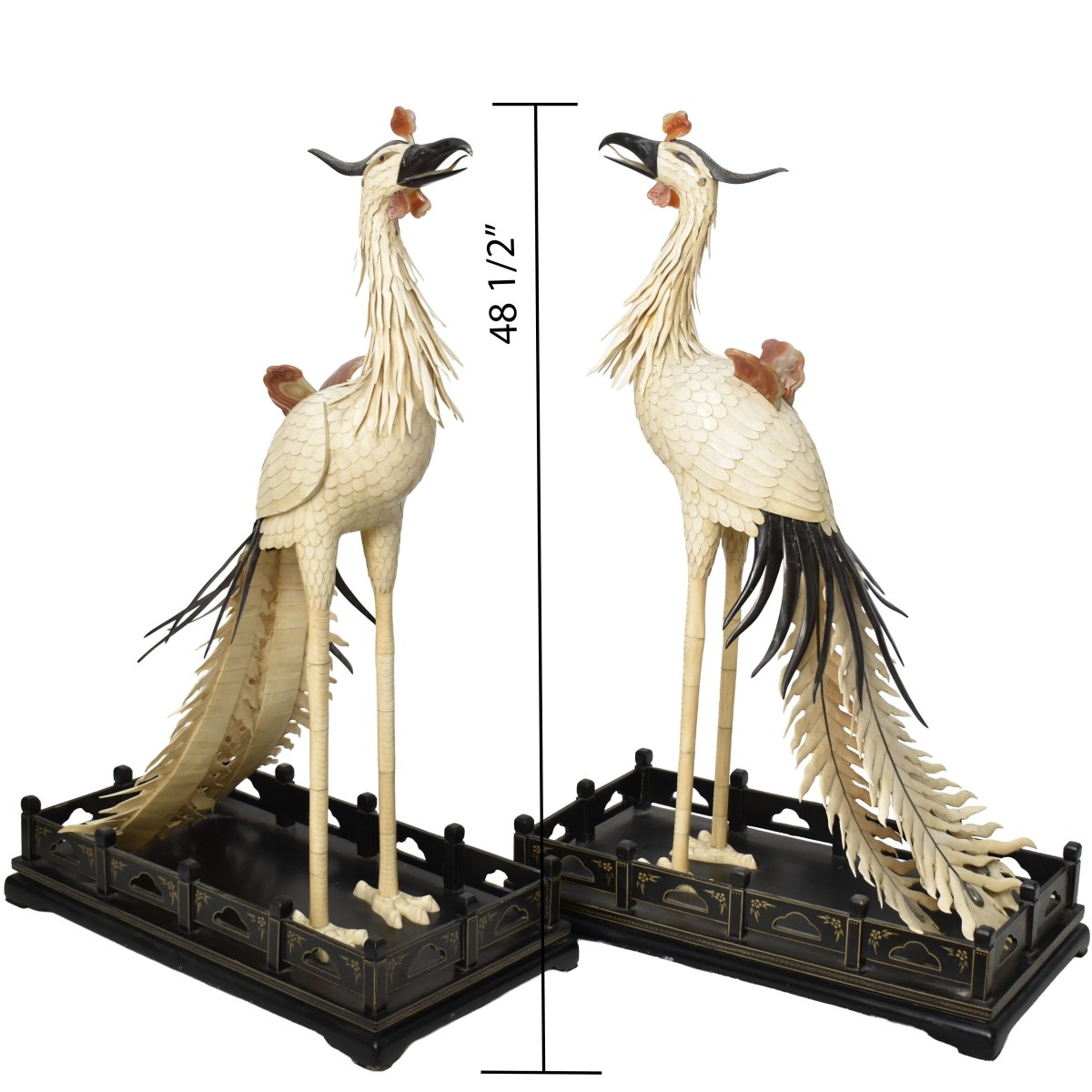 Monumental Chinese Bone Phoenix Birds