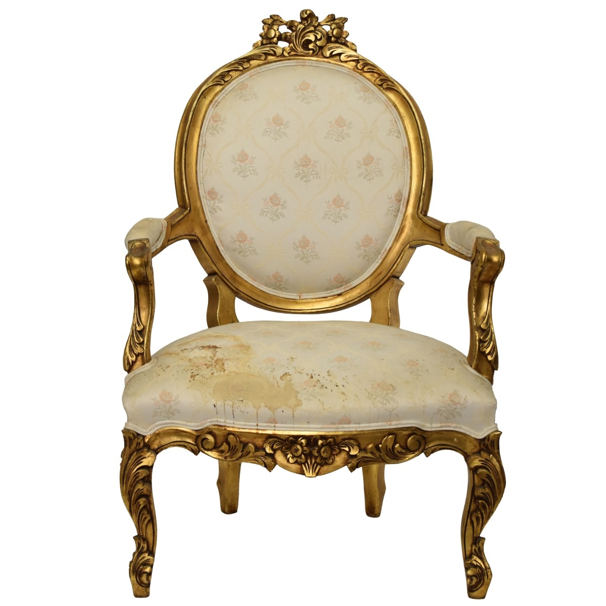 French Louis XVI Style Upholstered Giltwood Chair