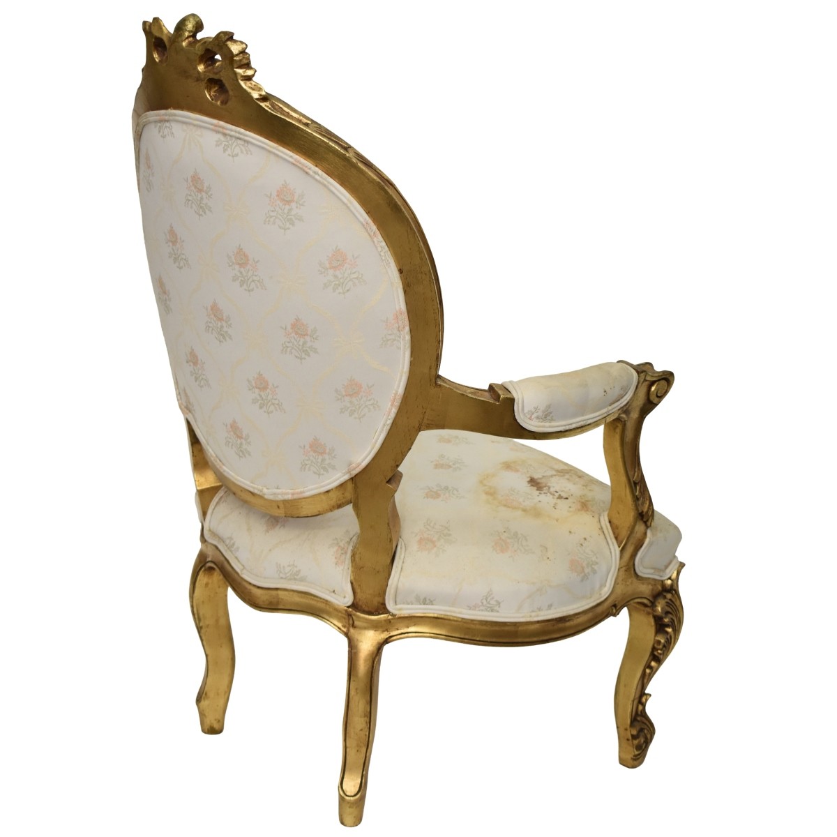French Louis XVI Style Upholstered Giltwood Chair