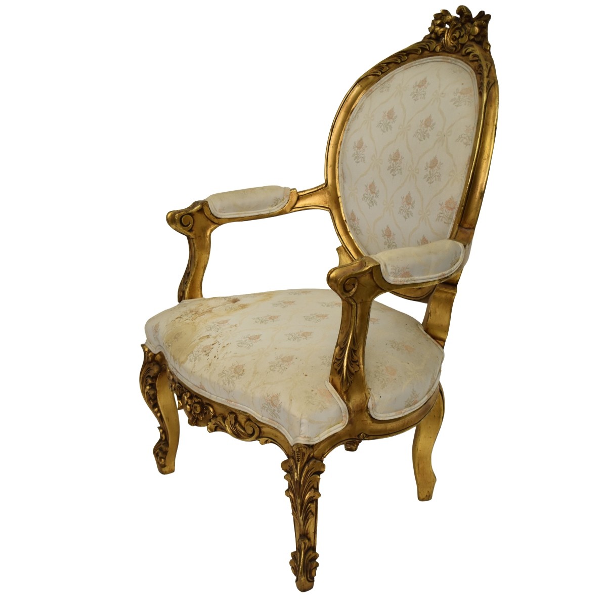 French Louis XVI Style Upholstered Giltwood Chair