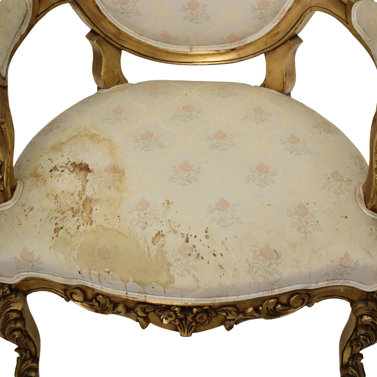 French Louis XVI Style Upholstered Giltwood Chair