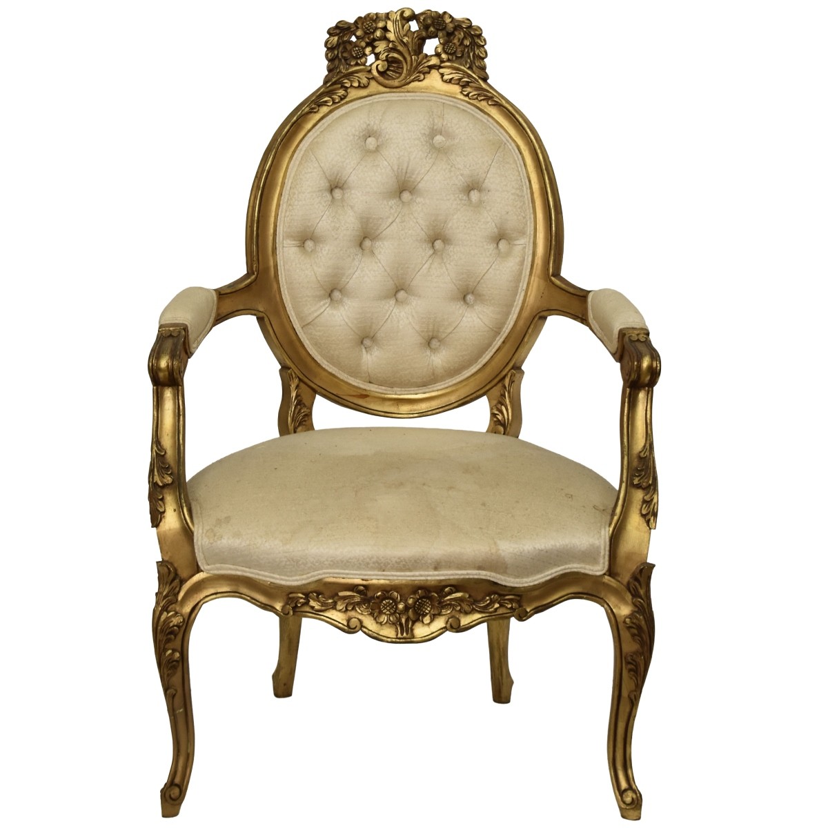 French Louis XVI Style Upholstered Giltwood Chair