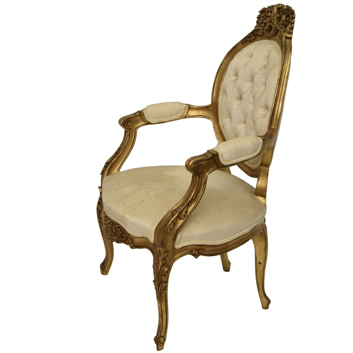 French Louis XVI Style Upholstered Giltwood Chair