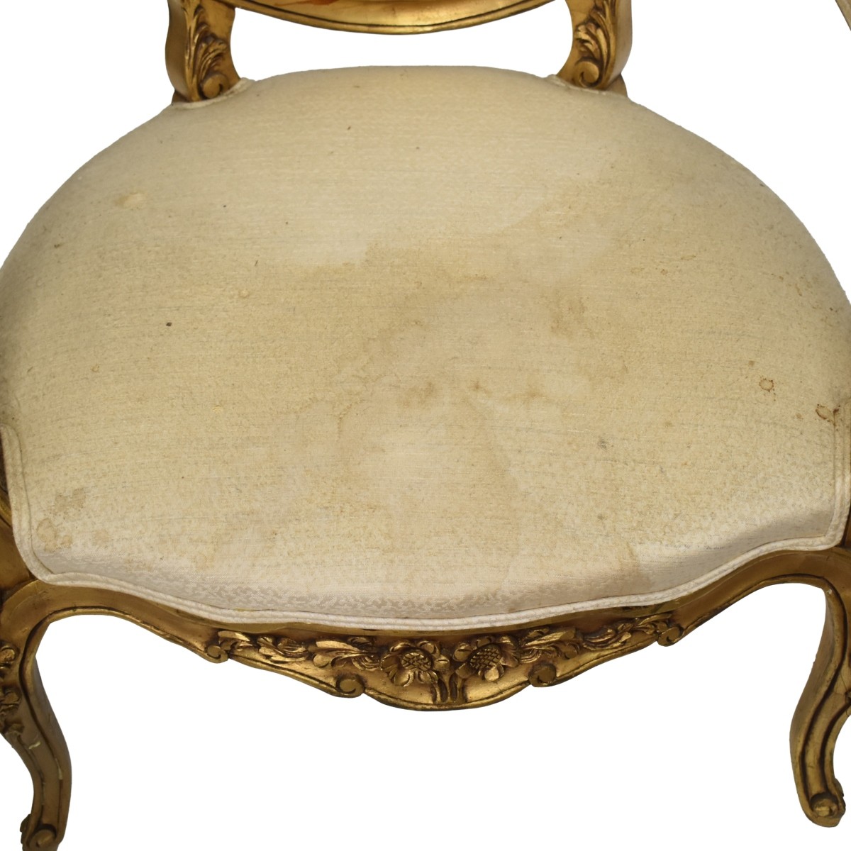 French Louis XVI Style Upholstered Giltwood Chair