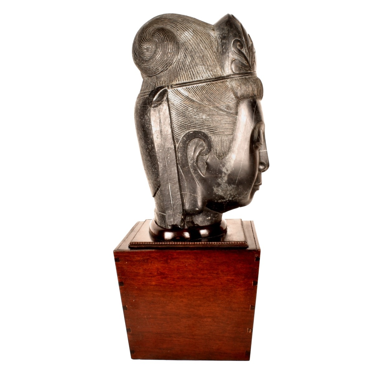 Large Chinese Carved Stone Bust of Guanyin