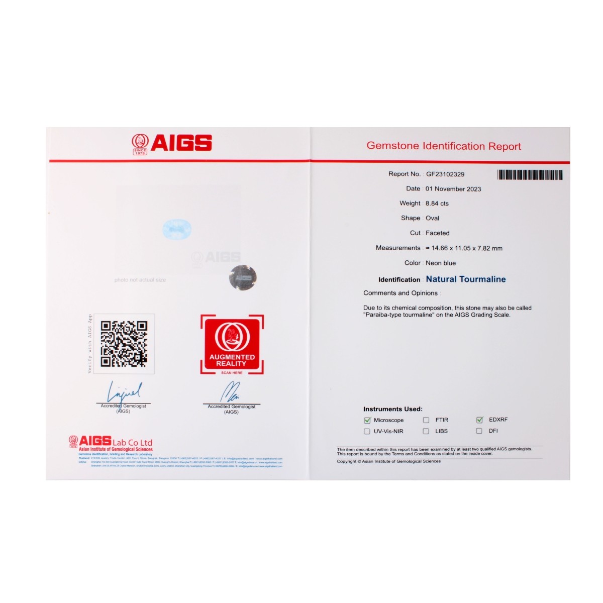 GFCO/AIGS Paraiba, Diamond and 18K Ring