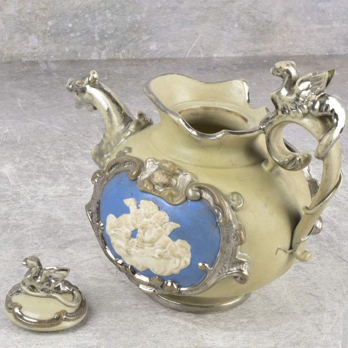 Antique Mettlach Stoneware Teapot