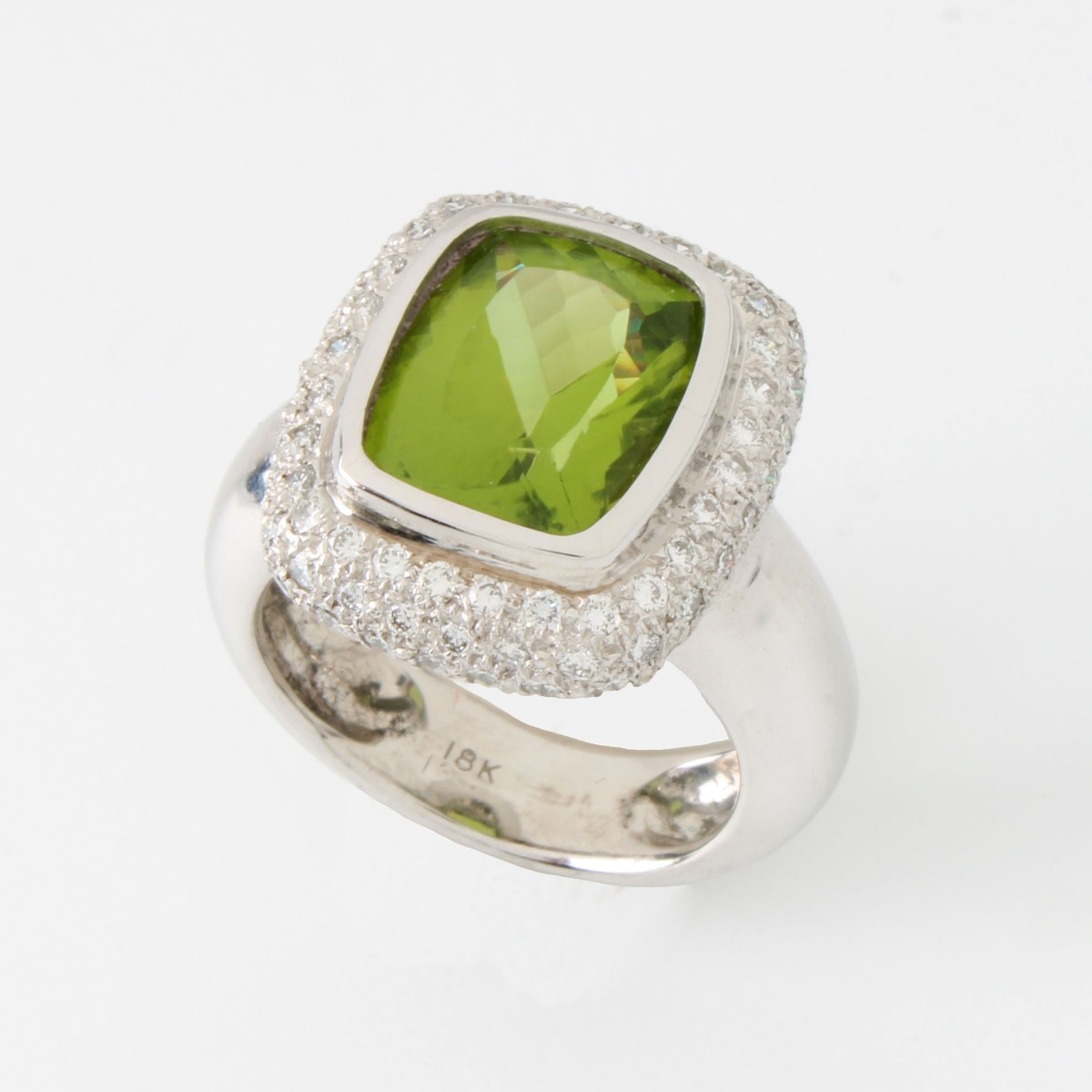 Peridot, Diamond and 18K Ring