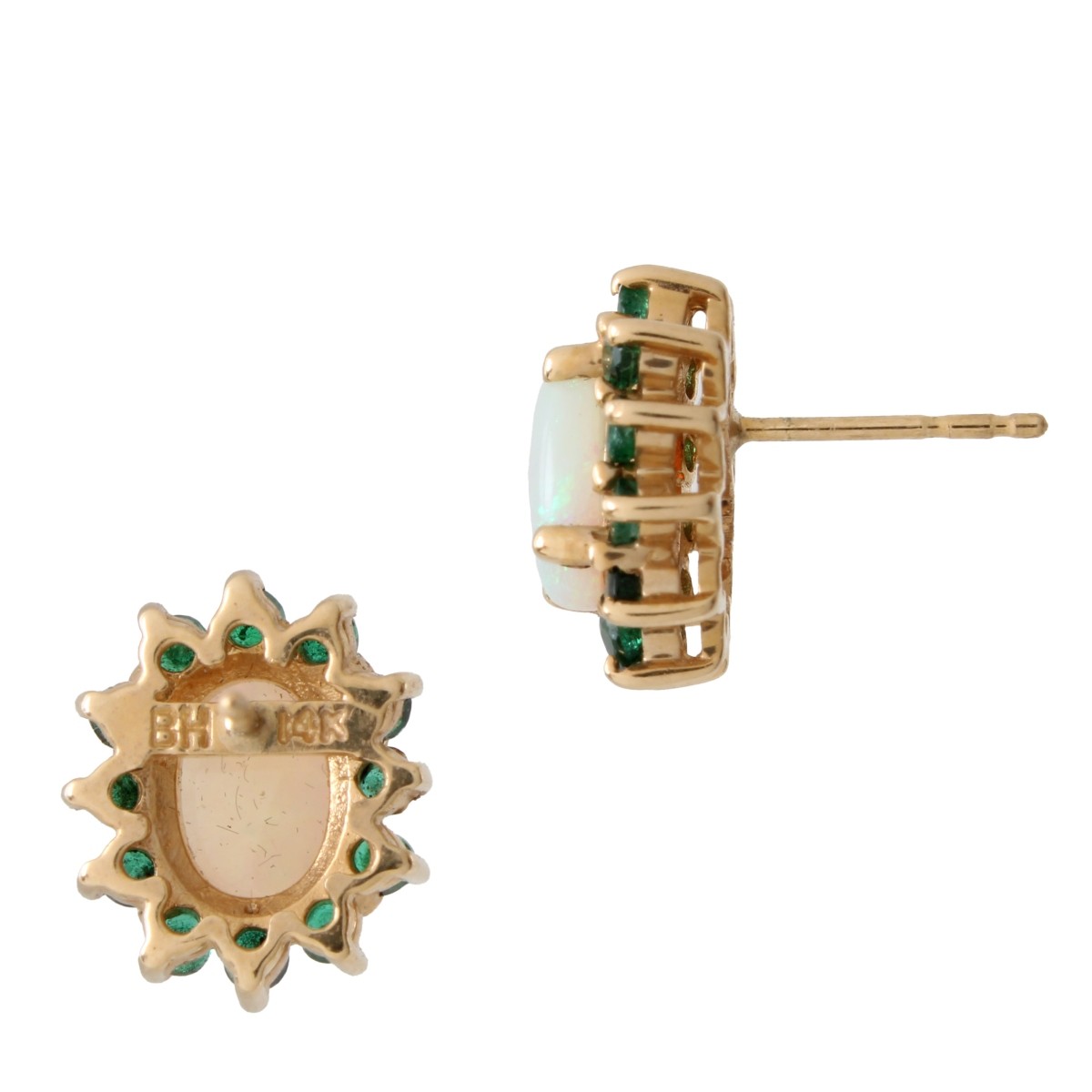 Opal, Emerald and 14K Earrings