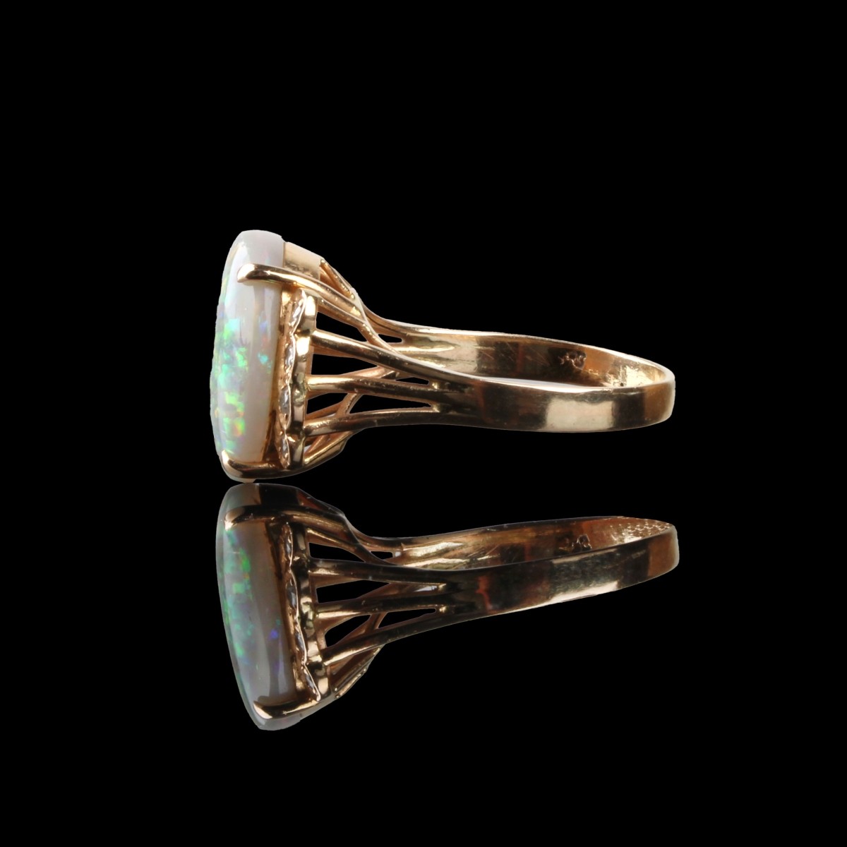 Opal, Diamond and 14K Ring