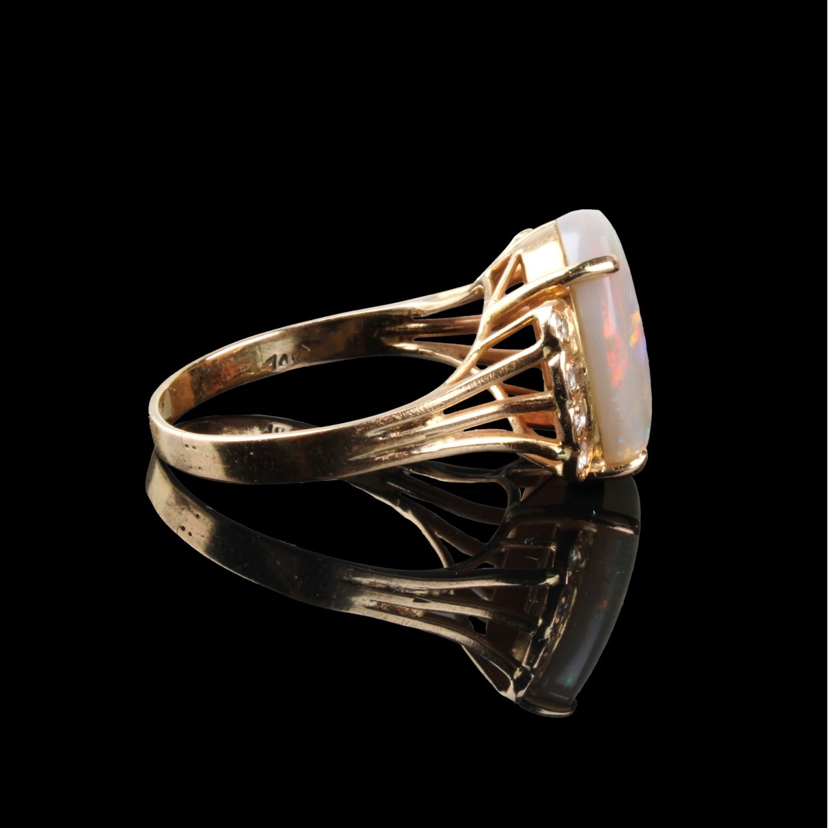 Opal, Diamond and 14K Ring