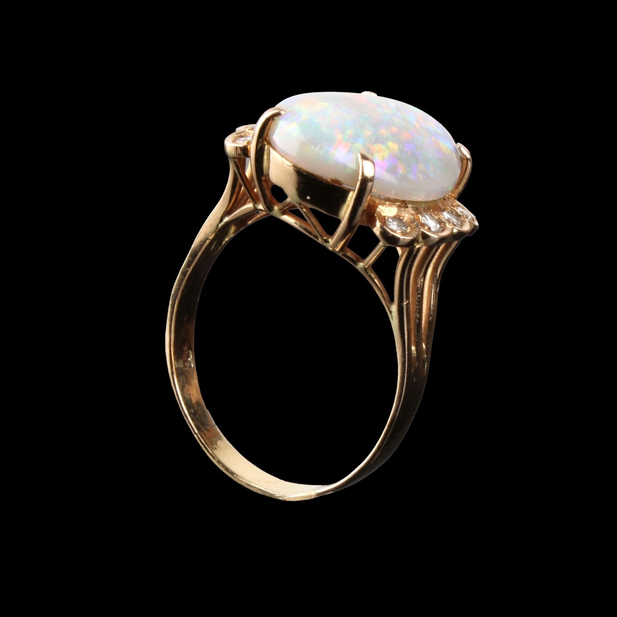 Opal, Diamond and 14K Ring