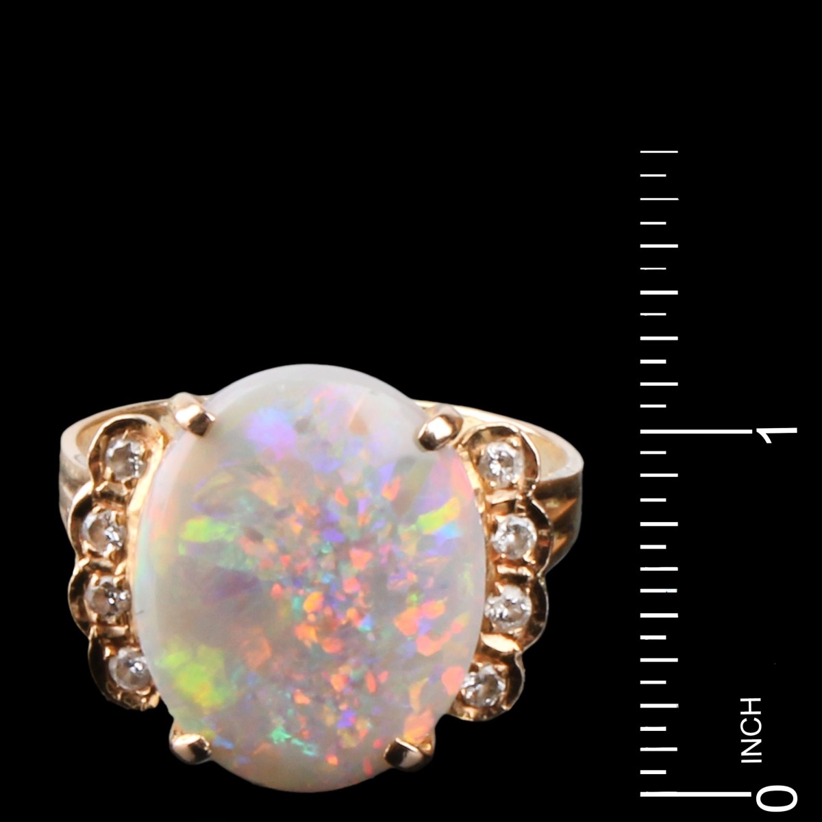 Opal, Diamond and 14K Ring