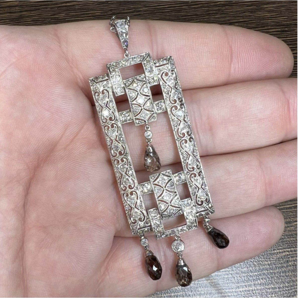 Deco Diamond and Platinum Necklace