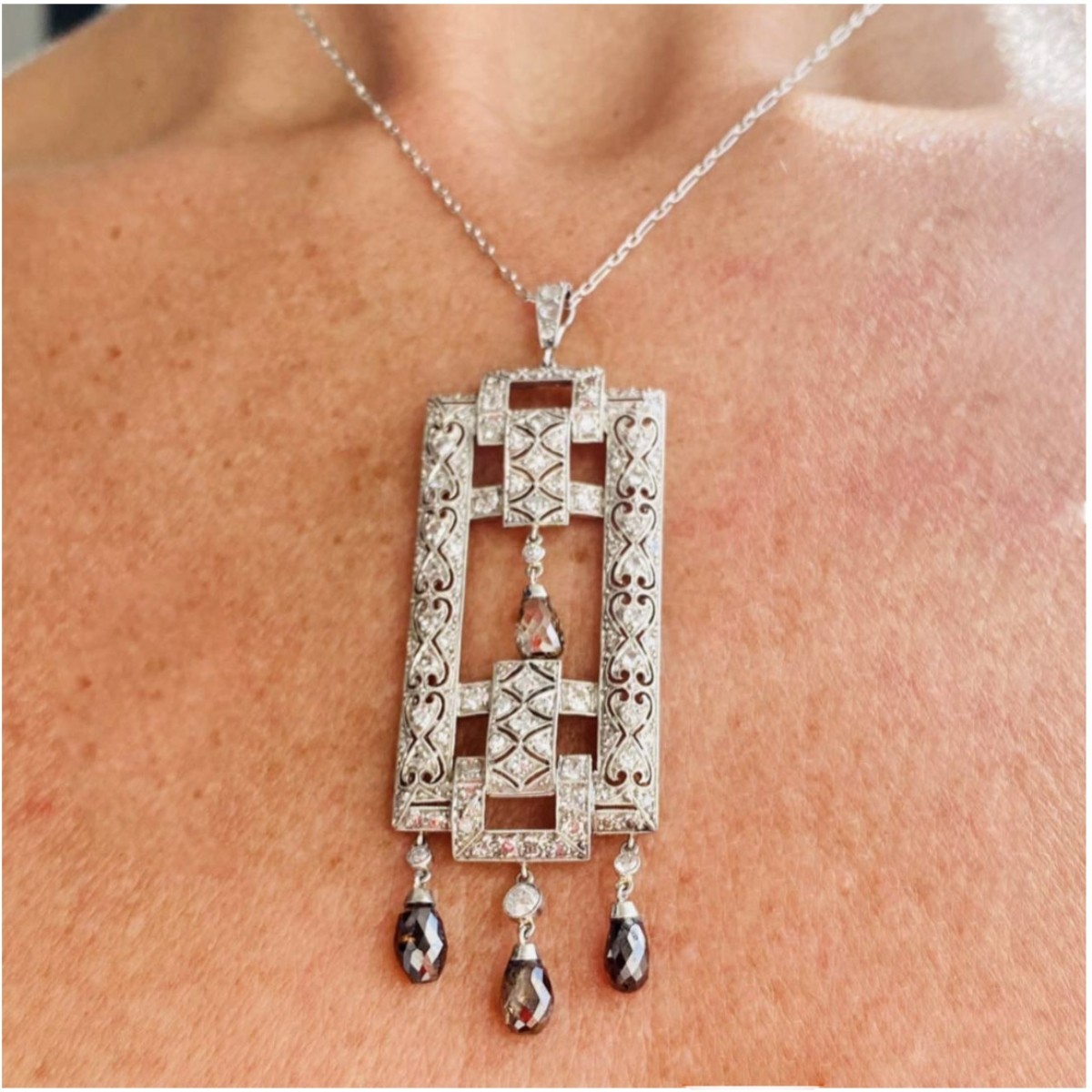 Deco Diamond and Platinum Necklace