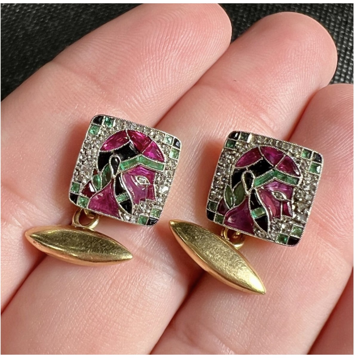 Deco Gemstone Platinum and 18K Cufflinks