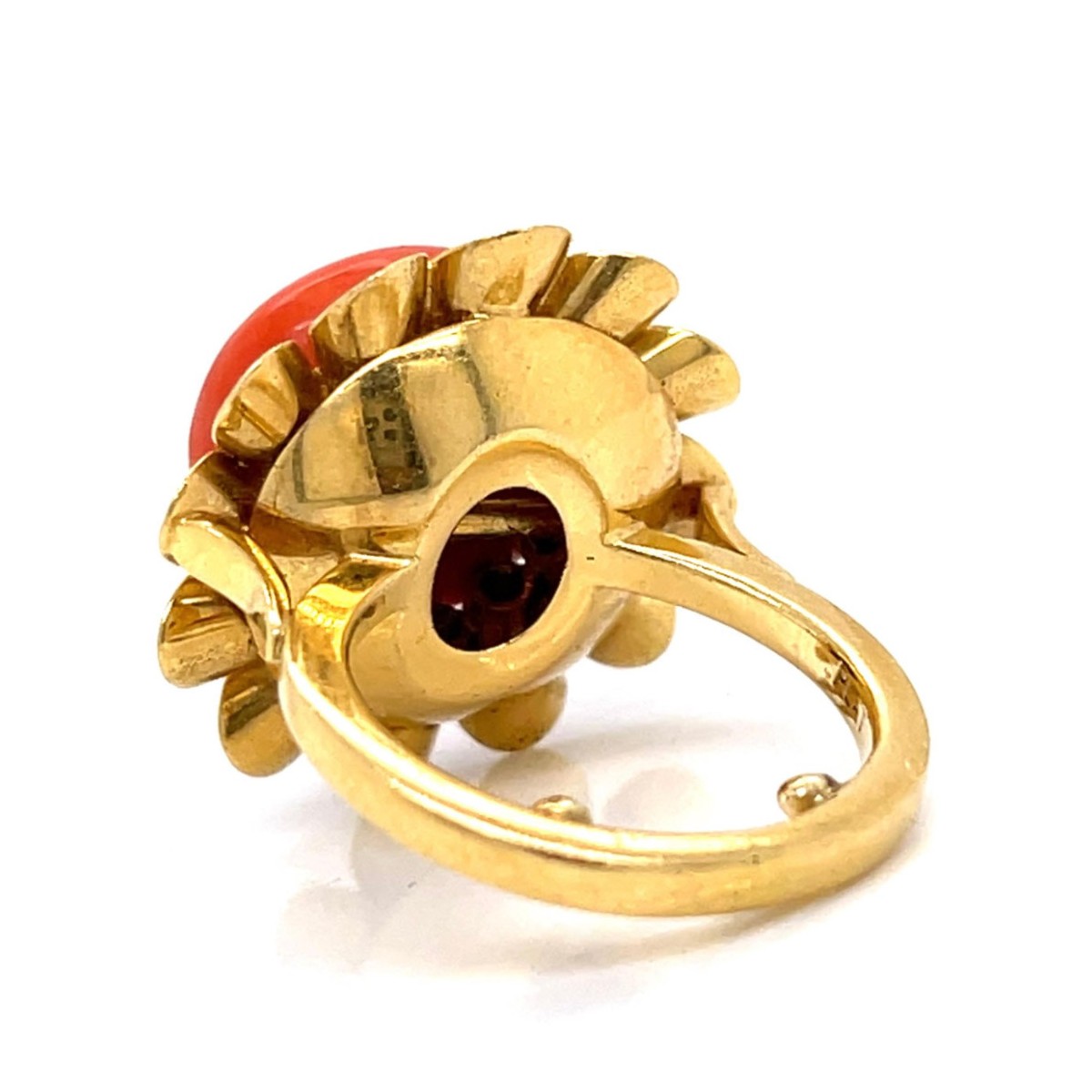 Coral, Diamond and 18K Ring
