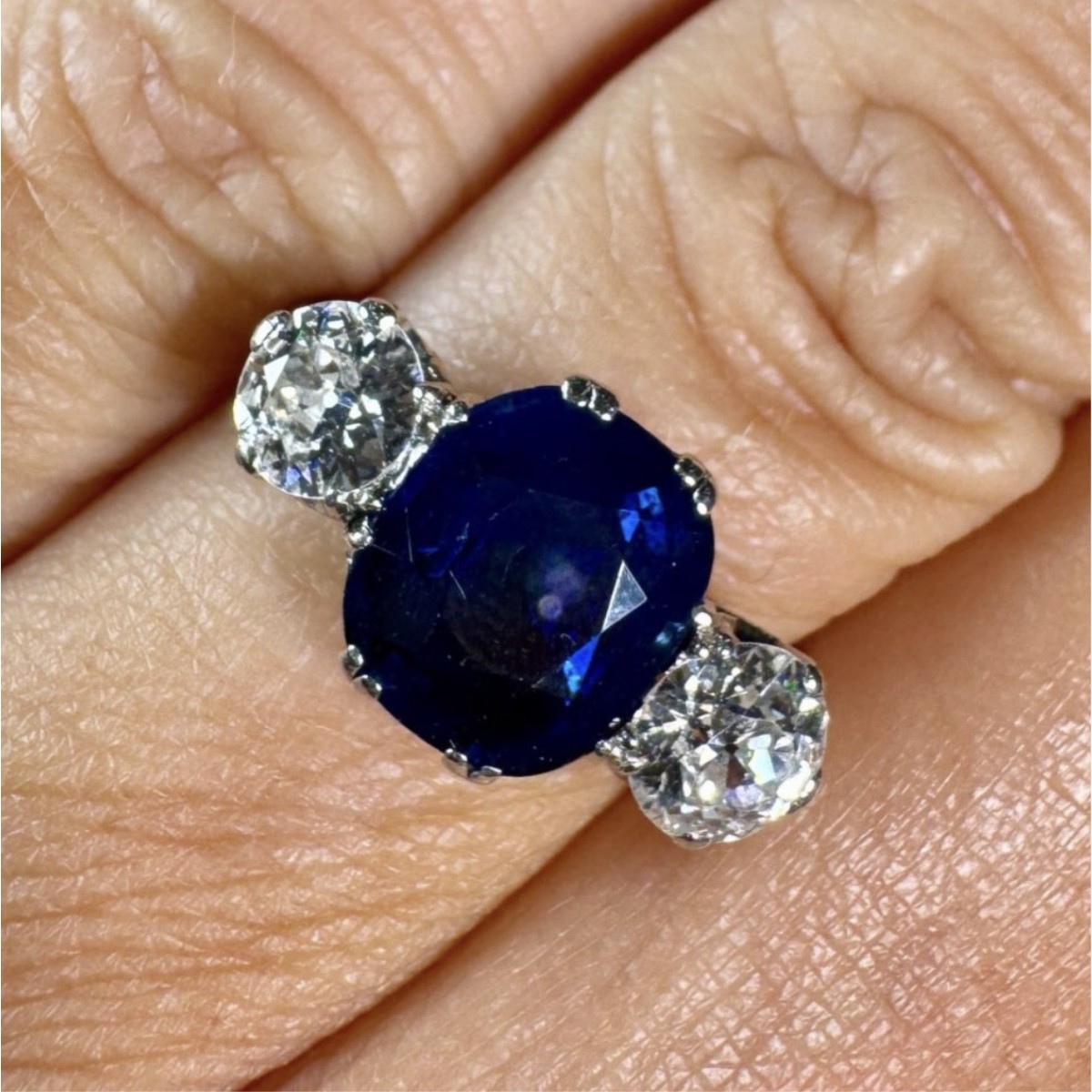 GIA Deco Sapphire, Diamond, Platinum Ring