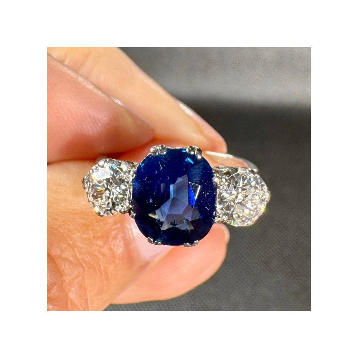 GIA Deco Sapphire, Diamond, Platinum Ring