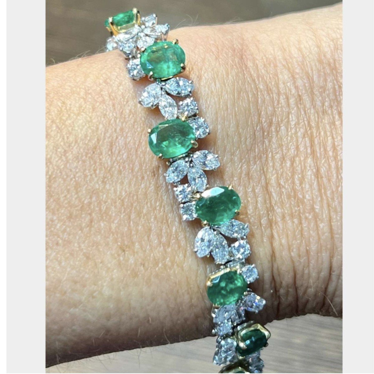 Emerald, Diamond, Platinum & 18K Bracelet