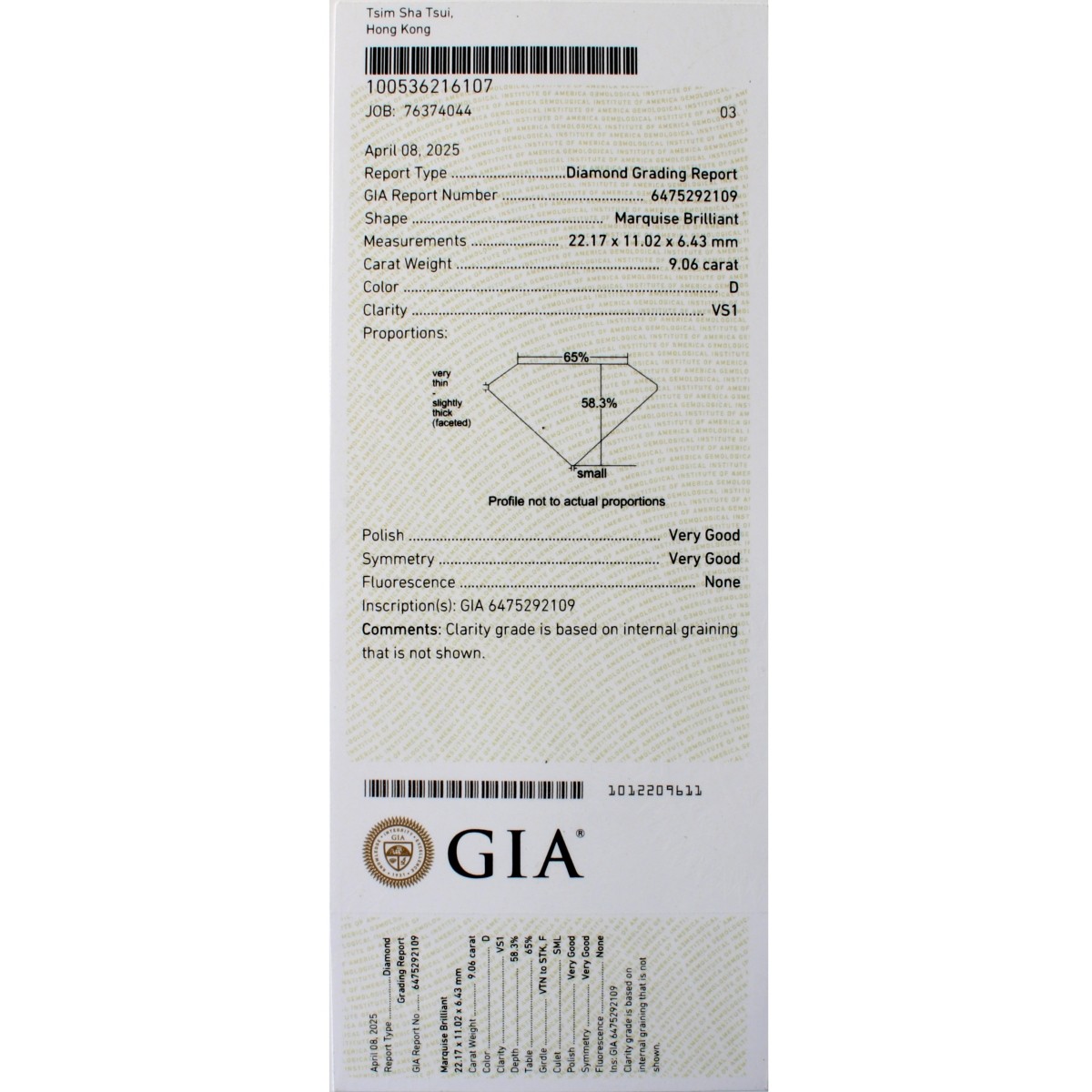 GIA 9.06ct Diamond and Platinum Ring