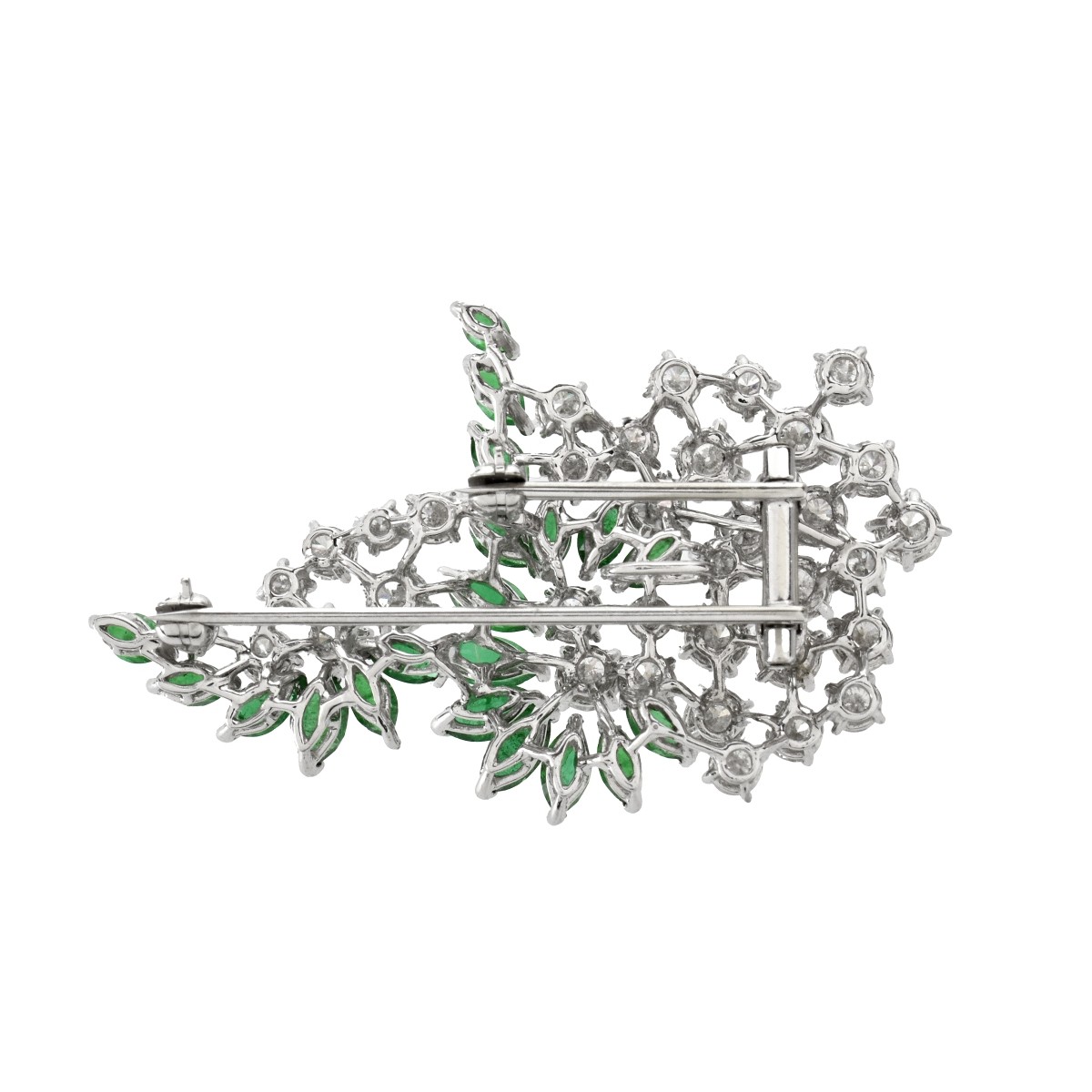 Diamond, Emerald and Platinum Brooch
