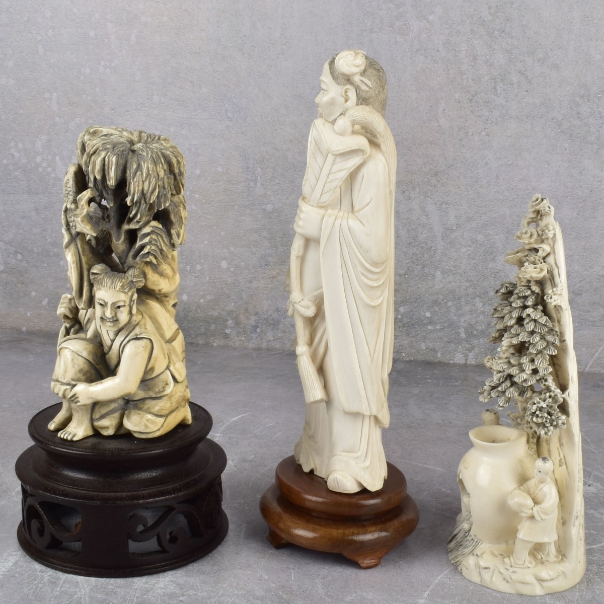 Vintage Japanese Carved Okimono Figures