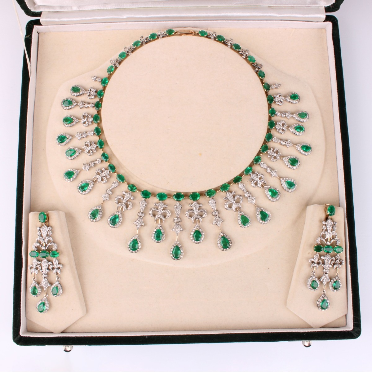 Emerald, Diamond and 14K Necklace Suite