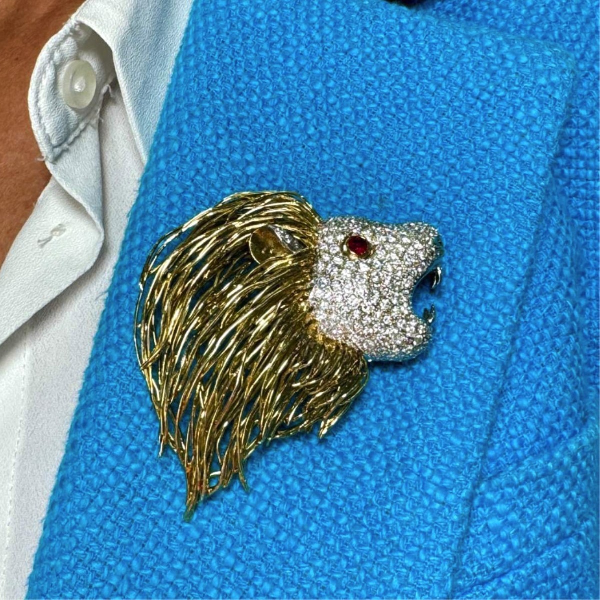 Diamond, Ruby and 14K Brooch