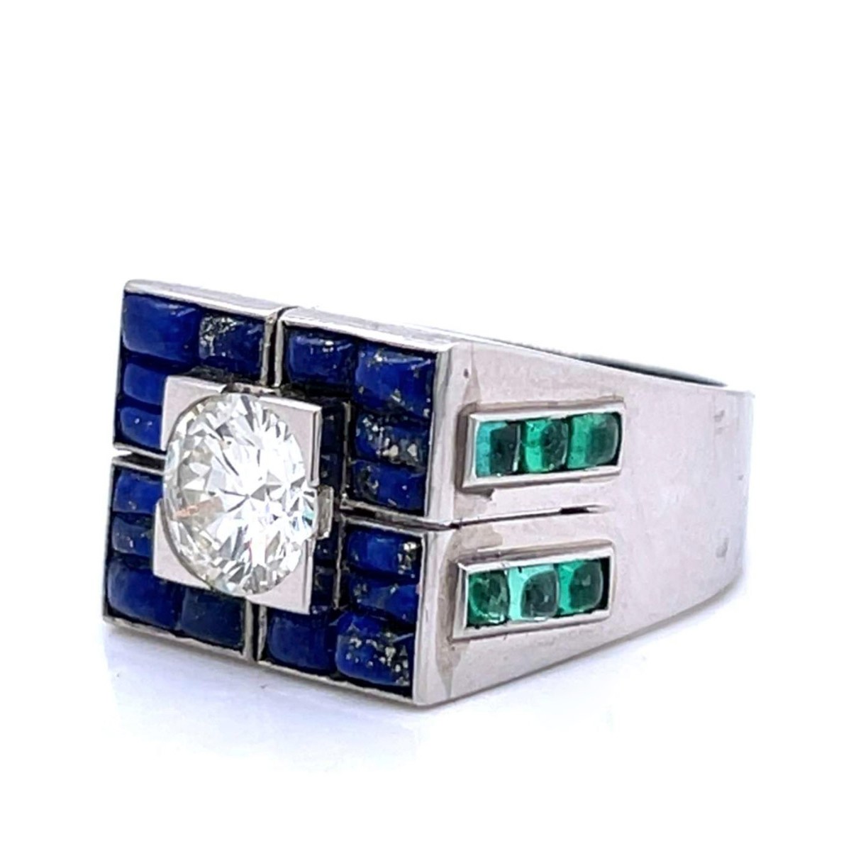 Diamond, Emerald, Lapis & Platinum Ring