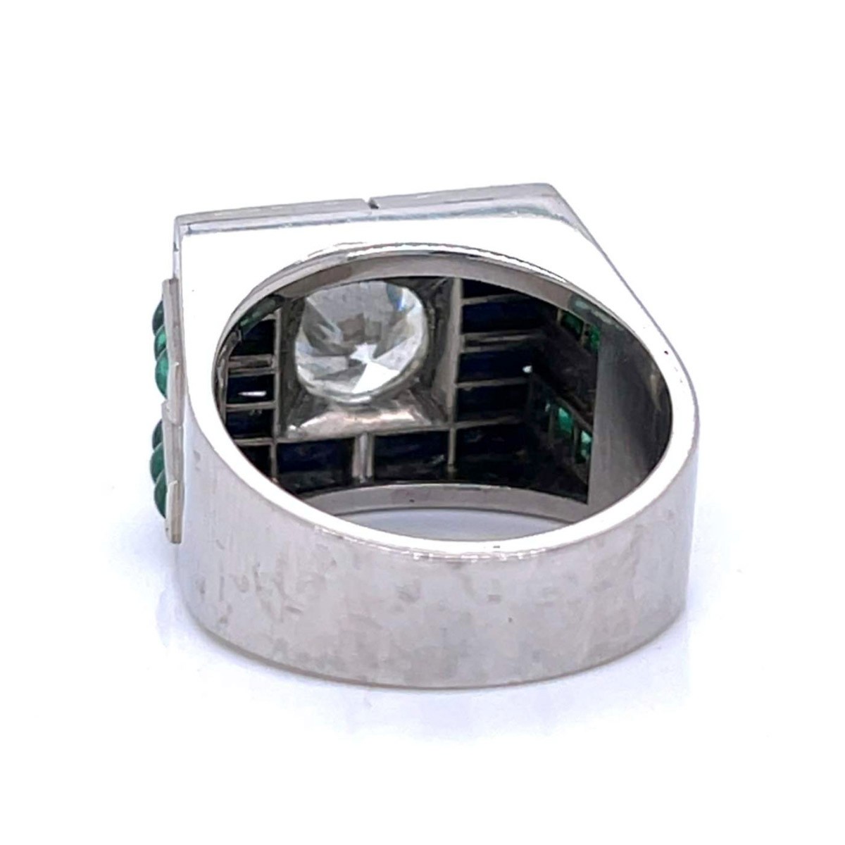 Diamond, Emerald, Lapis & Platinum Ring