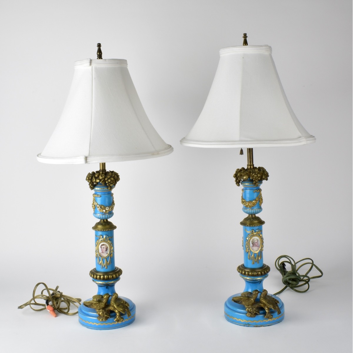 Pair of Sevres Porcelain & Bronze Lamps