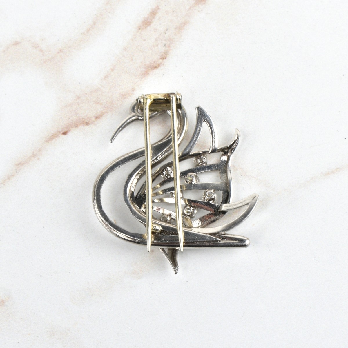 Diamond, Ruby and Platinum Swan Pin