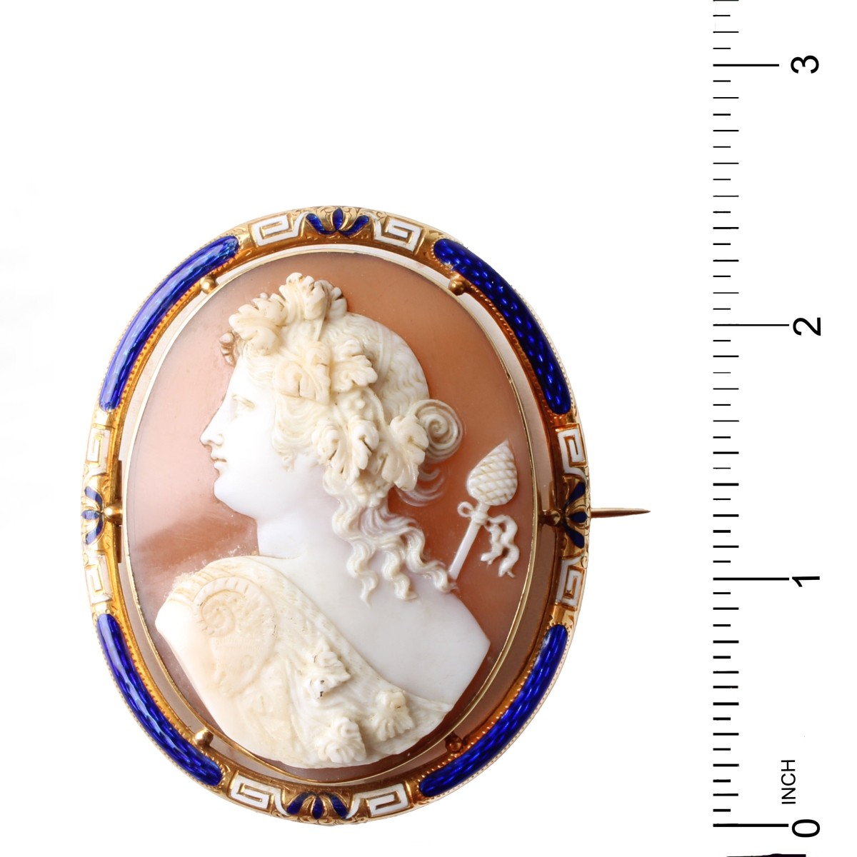 Shell, Enamel and 14K Cameo Brooch