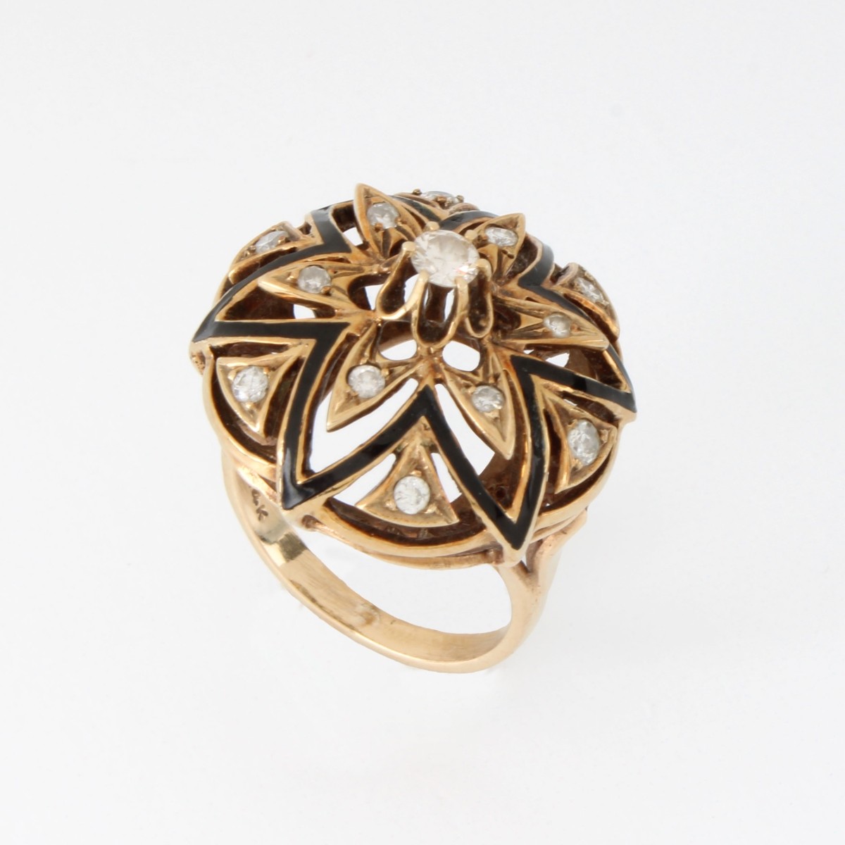 Diamond, Enamel and 14K Ring