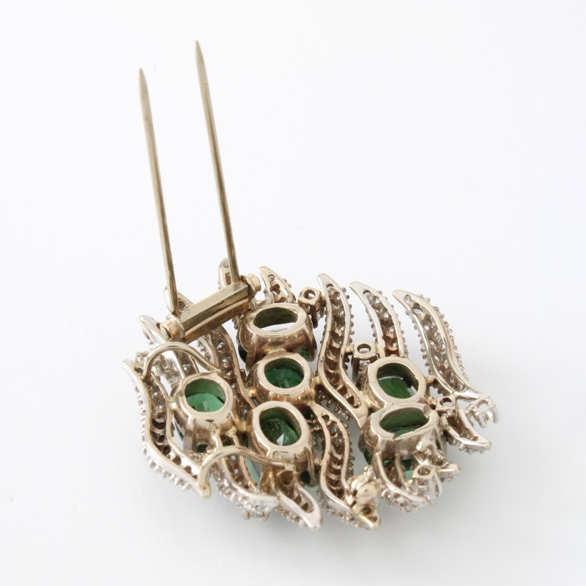 Diamond, Tourmaline and 14K Brooch