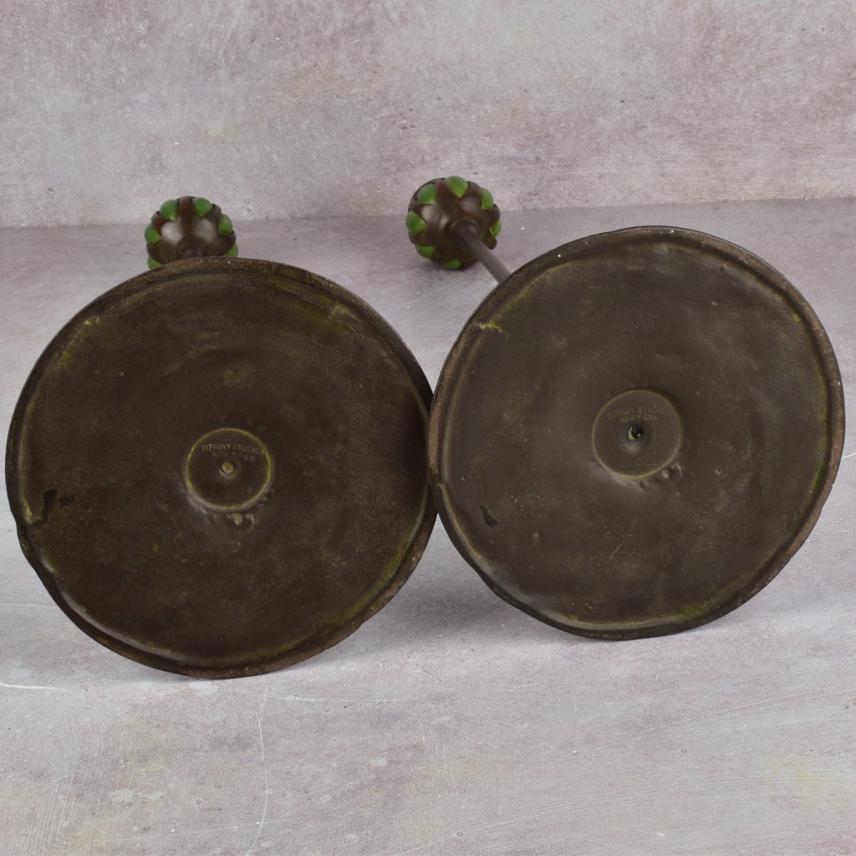 Pair of Tiffany Studios Candlesticks.